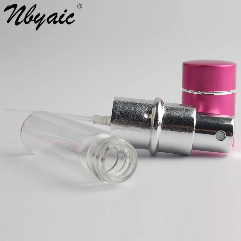 Nbyaic 100 stks parfum subfles 10 ml helder zilver gestreepte ronde aluminium schaal fles glas voering spray fles lege fles