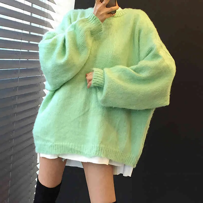 Ezgaga Harajuku Powrót przycisk Dzianiny sweter Kobiety Chic Jesień Winter Moda O-Neck Outwear Kobiet Cardigan Tops Streetwear 210430