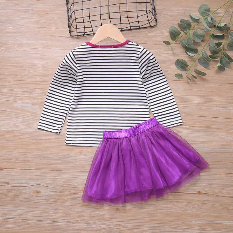 Одежда для девочек Осень детей Милый кот с длинным рукавом + юбка 2 шт. Малыш дети наборы 210528