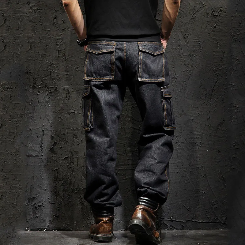 Idopy Multi-Pocket Cargo мужские джинсы свободные прямые большие размеры 29-46 Военная армия джинсовые брюки брюки