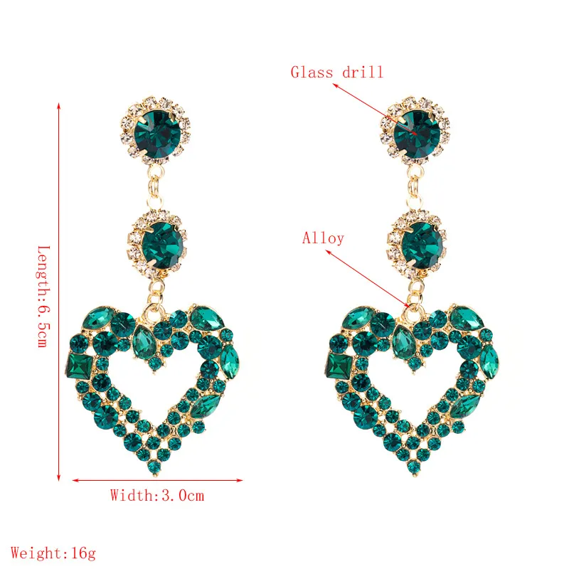 Masowe Kolczyki serca S925 Silver Pin Studs Zielone różowe bling wisiorek kropla kropla biżuteria