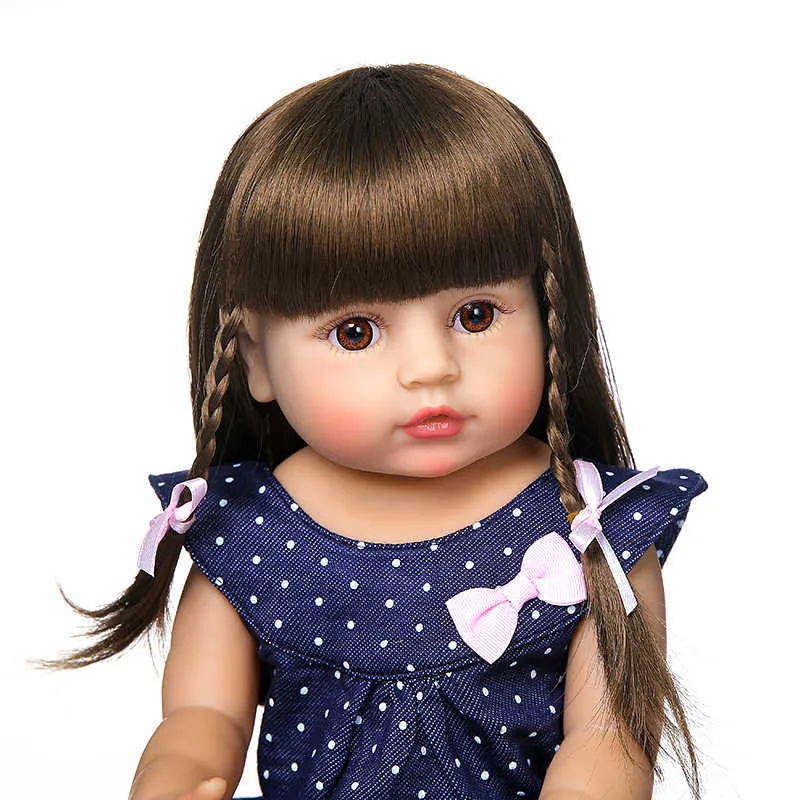 55cm Original NPK Reborn Baby Toddler GIR Mycket mjuk Full Body Silicone Doll Bath Toy Q0910