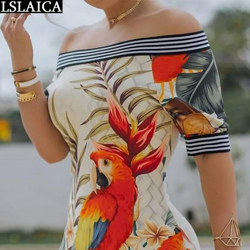 Vrouw jurk slash nek phoenix print elegantie es vrouwelijk van de schouder halve mouw streetwear causale mini voor vrouwen 210520