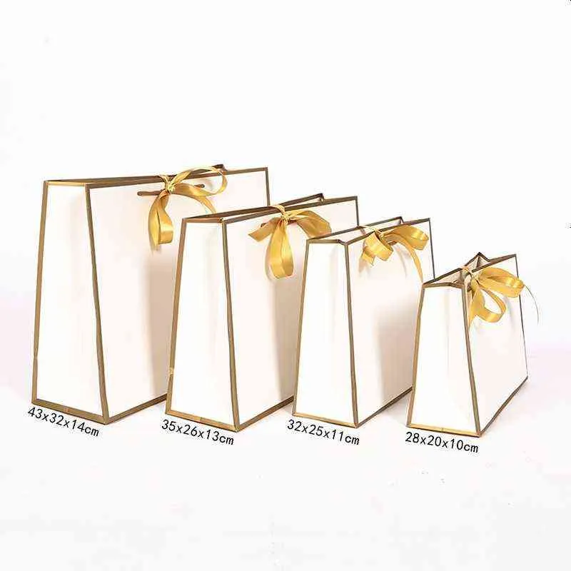 10x mit Rahmen Papier Geschenktüte für Promotion Kleidung tragbare Einkaufstasche Geschenkverpackung Shopping Twill Hochzeit Geburtstag 211108