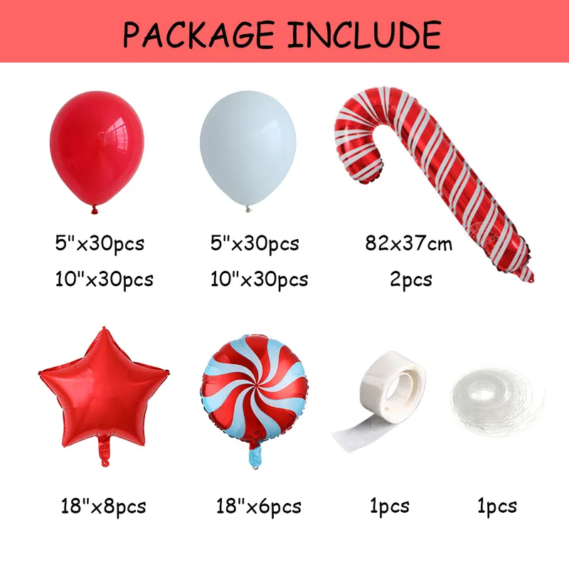 Christmas Balloon Garland Arch Kit com balões de doces brancos vermelhos Globos para decoração de festa 220225