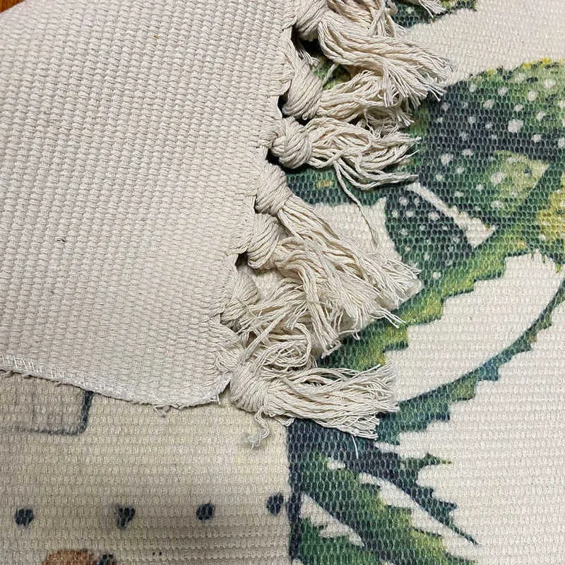 日本のバスルームカーペットInsロングラグ植物サボテンの入り口ドアマットタッセル装飾綿とリネンソファーベッドルームキッチンエリアラグ210928