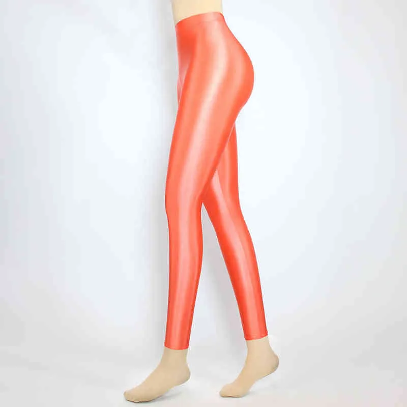 Lunamy Satin Glänzende Leggings Hohe Frauen Elastizität Capri Hosen Sport Fitness Yoga Hosen Blickdicht Glänzend Sexy Japanische Strumpfhosen H1221