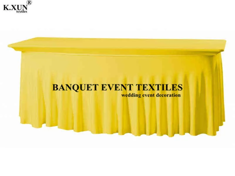 Rectangle Équipé Stretch Spandex Couverture De Table tissu Lycra Long Bar Tissu Pour el Événement Partie Décoration 211103