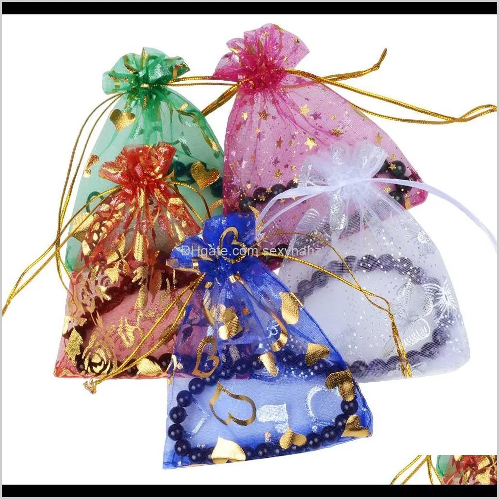 POUCHES CHANFAR 500st 9x12cm Organza Bags Jewelry Wedding Favors Party Mönster Tryckt Dabellförpackning Display Gift PO3191