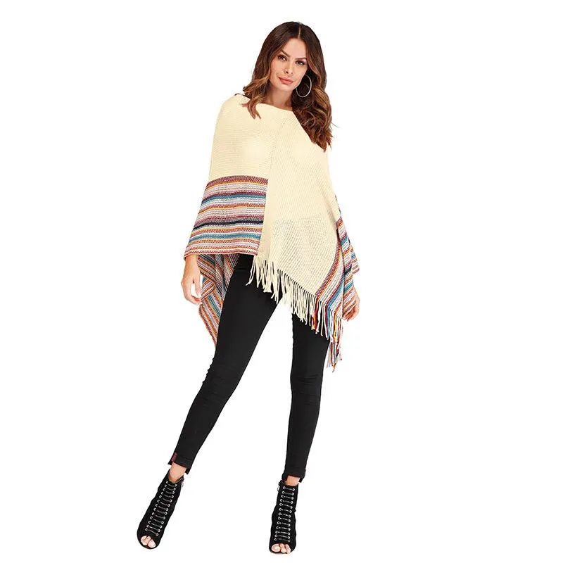 Scarves Spring Women's Luxury Knitted Poncho Cape Designer Pullover Sweaters Irregular Cloak Tassel Femme Autumn Striped Shaw3231