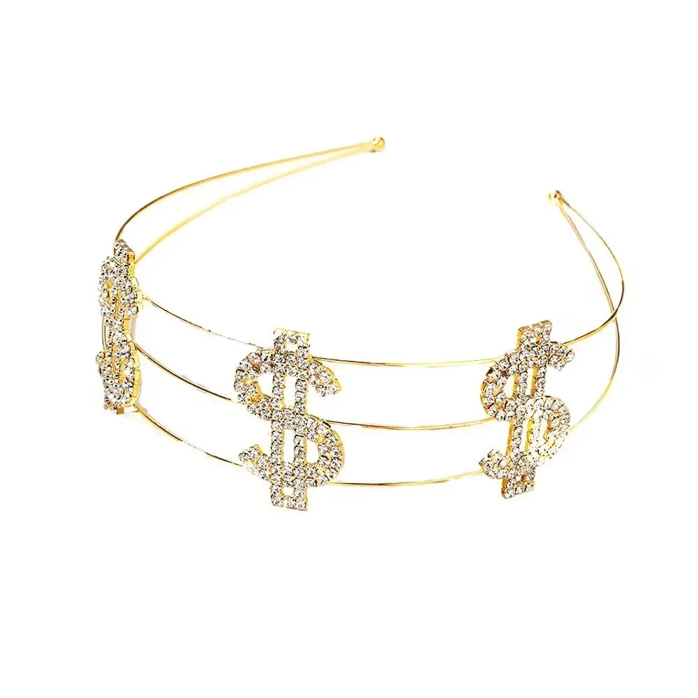 Mode Brief DollarzeichenMünze Strass Zubehör Stirnband auf dem Kopf Haarband Tiara für Frauen Schmuck Clip Haar5445113