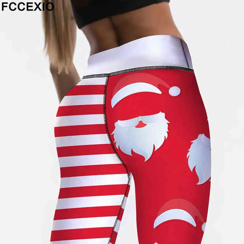 FCCexio Feliz Natal Cintura Alta Elasticidade Impresso Dos Desenhos Animados Santa Cute Leggings Mulheres Joy Sexy Gym Calças Xmas 211215