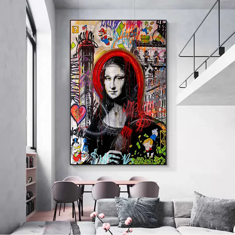 Roliga Mona Lisa -affischer och skriv ut modern graffitikonst canvas målningar väggkonst bilder för vardagsrum hem dekor cuadros nr f3603729