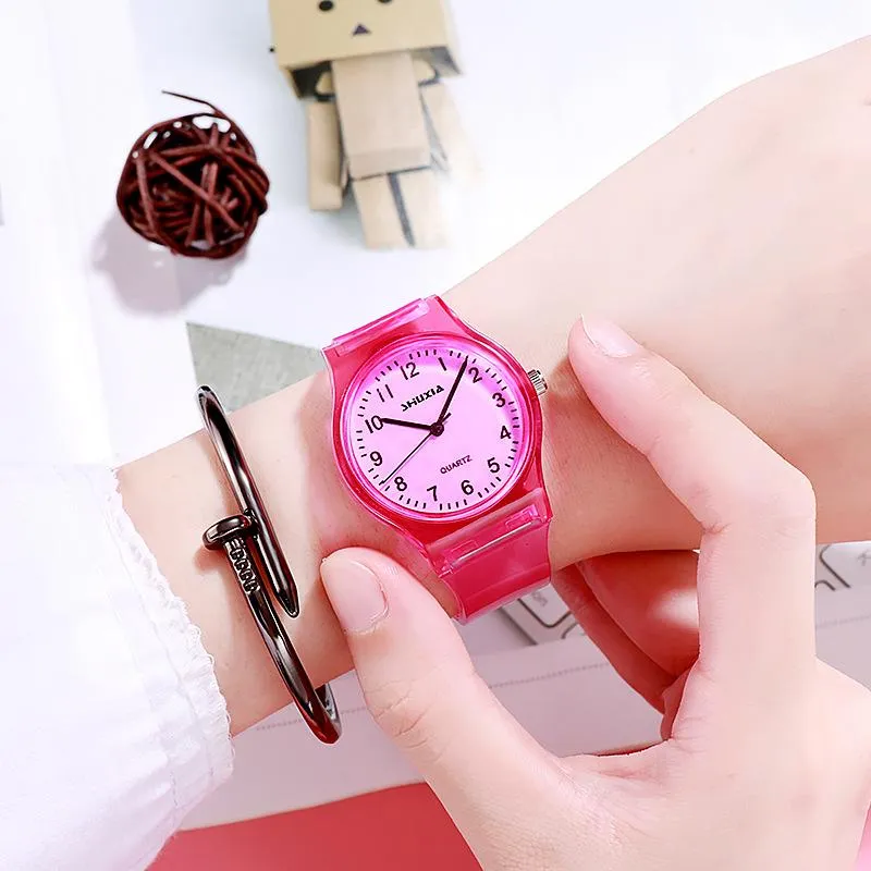 Montres-bracelets Transparent Simple Silicone Souple Femmes Montre Junior High School Student Horloge Girsl Montres Pour Enfants Enfants Cadeaux L326x