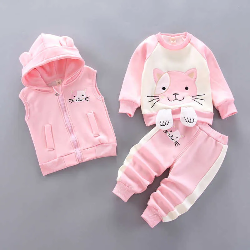 Roupas de bebê menina para crianças conjuntos de roupas VestCoatPant 3 Picecs Boy Set Cartoon Bear Girls 14 Age 2108043371936
