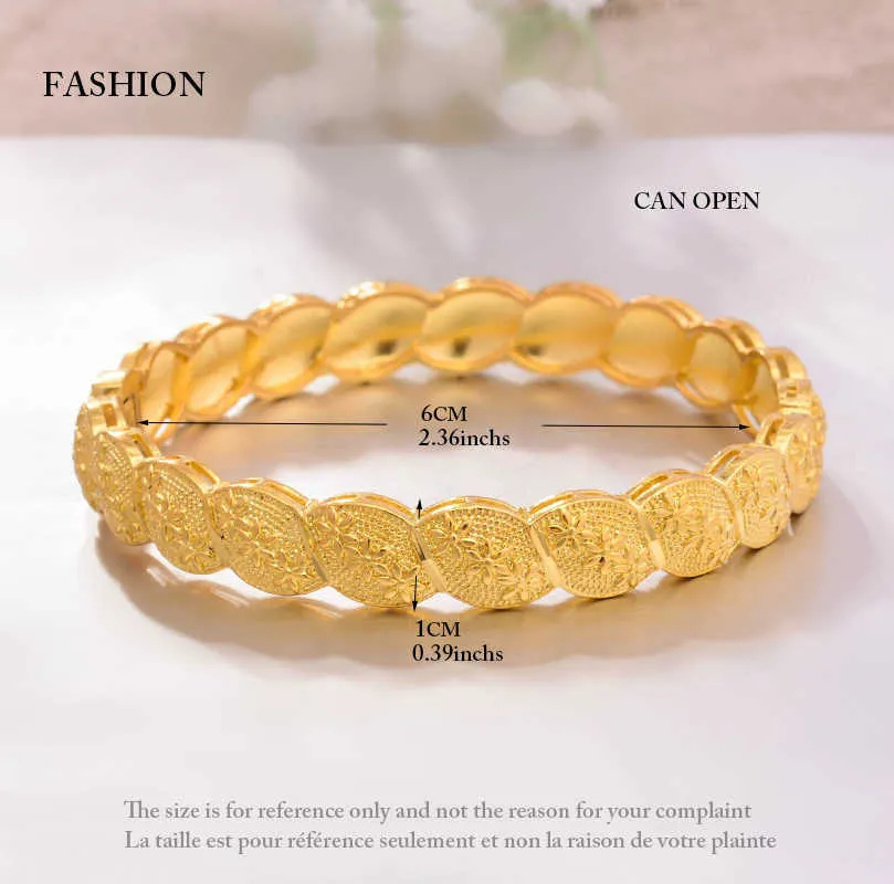 4 unids/lote 24 K Dubai brazaletes Color dorado africano para mujeres niñas pulseras joyería etíope novia boda joyería regalo 210918