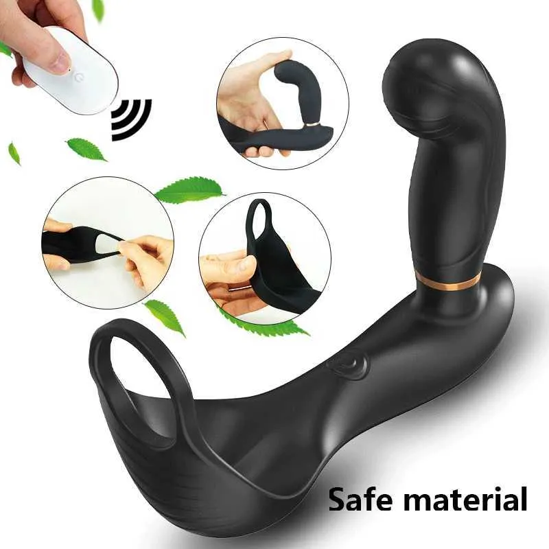 Männliche Prostatamassage mit Ring Doppelvibration Fernbedienung Analvibrator Silikon Sexspielzeug für Männer Butt Plug Penistraining X0602