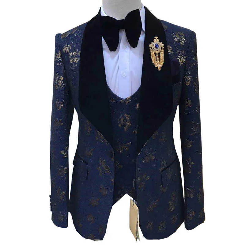 Abiti da uomo Autunno Nuovo marchio Moda Stampa Boutique di alta qualità Sposo Casual Slim fit 3 pezzi set Abito da cerimonia nuziale prom Tuxedo X0608