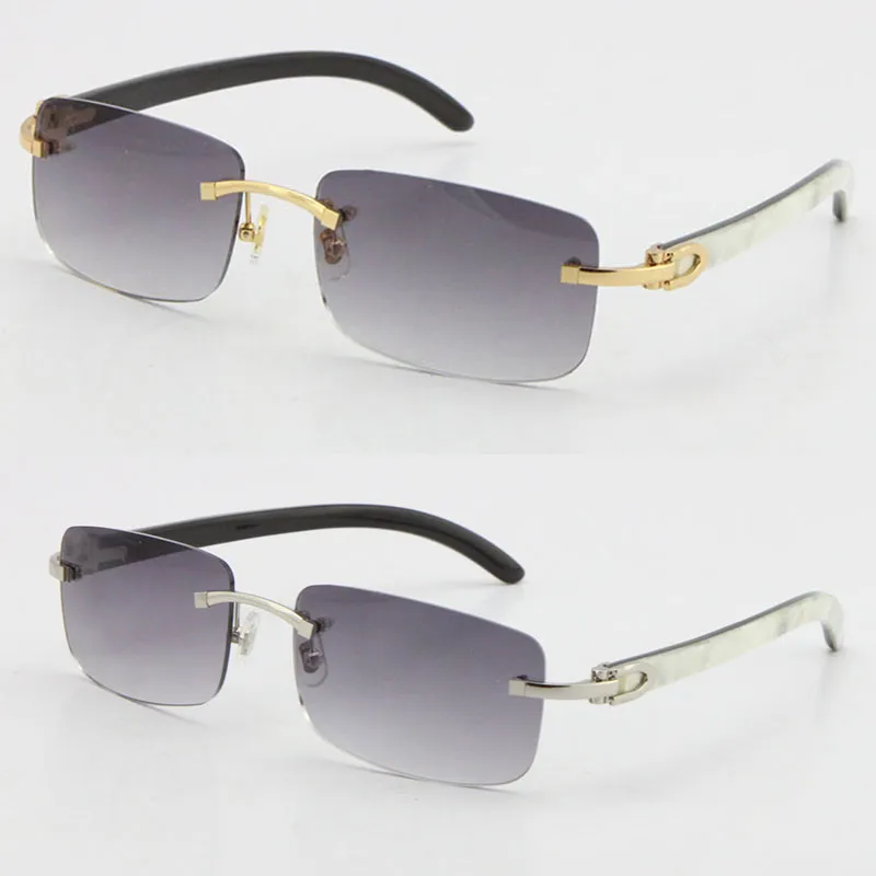 Whole Selling Rimless 8200757 Men Square Sunglasses Original White inside Black Buffalo horn Sun Glasses male and female UV400282a