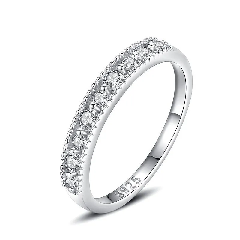 Кольцо из стерлингового серебра 925 пробы, однотонное обручальное кольцо Eternity, простой кубический цирконий для женщин, оригинальное штабелируемое кольцо, ювелирное изделие Gift244x