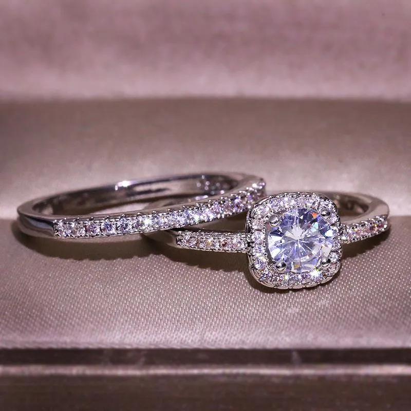 Moissanite Bizuteria Gemstone Real 14 K White Gold Ring For Women Solid 14K Anillos DeWedding Jewelry Rings Box Cluster2711
