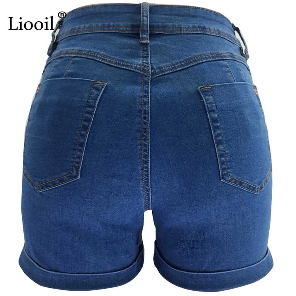 Liooil Dames Jeans Courts Coton Bleu Jean Shorts Taille Haute Femmes D'été À Lacets Poches Sexy Denim Femme 210722