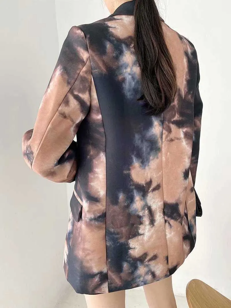 automne imprimé costume pour femme à la mode impression d'encre longue dames veste manteau décontracté personnalisé Blazer haute qualité 210527
