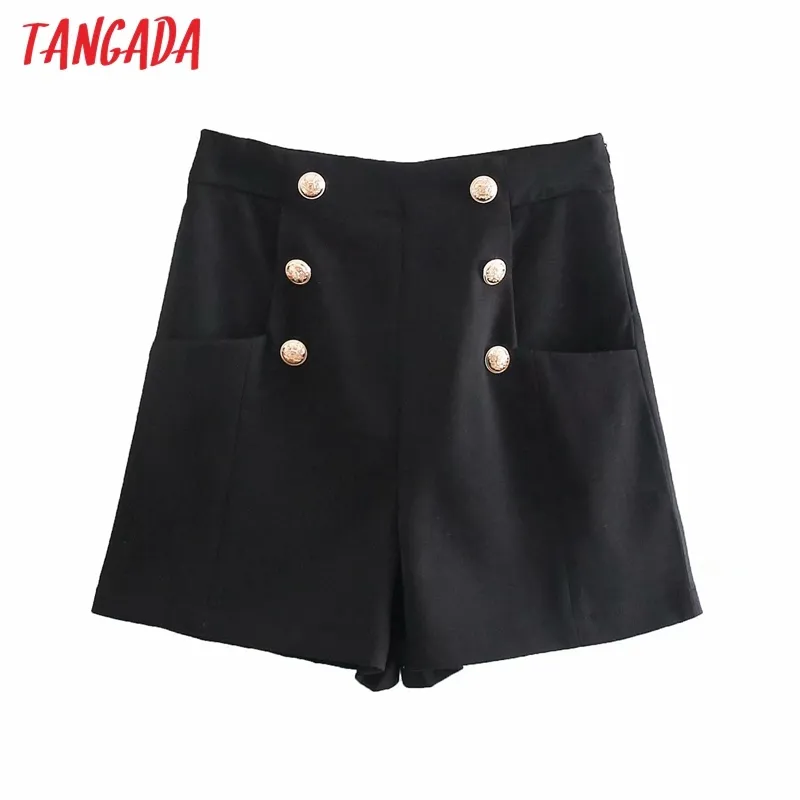 Les femmes élégantes boutons noirs décorent les poches latérales zippées OL Shorts Pantalones 6P02 210416