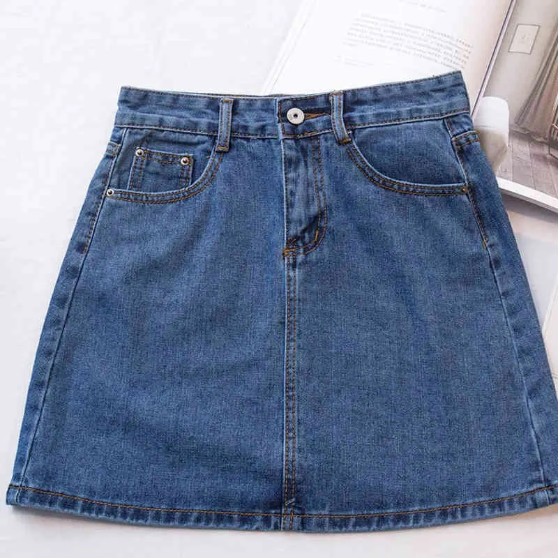 Zoki High Waist Women Denim Skirt Sexy Fashion Summer Korean Girls Jeans Mini Skirt Plus Size Cotton Ladies Short Skirt 210331