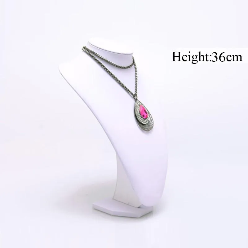 Smycken påsar väskor inslagna vita pu läder display halsband standar holder smycken arrangör byst modell trevlig show ra37o
