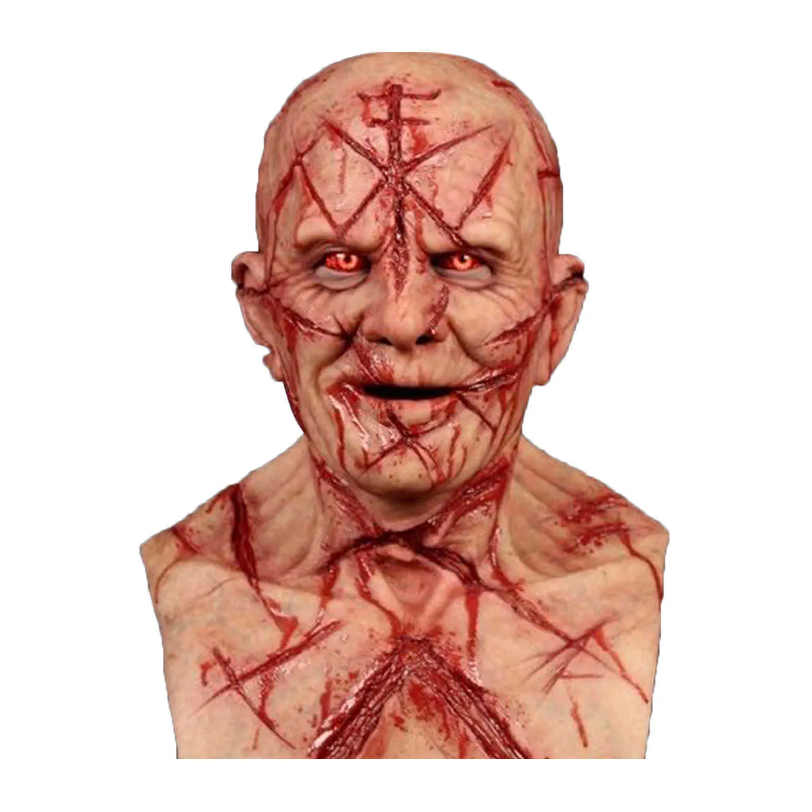 Scary Bald Blood Scar Mask Horror Bloody Headgear 3D Realistic Human Face Headgear Emulsion Latex Vuxna Mask Maske Masque Q05115293