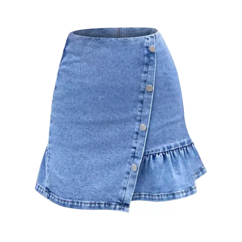 Donne Irregolari Increspature Mini Gonna di Jeans Estate Casual A Vita Alta con Cerniera Bottone Femminile Sottile Del Partito Streetwear Gonne di Jeans 210416