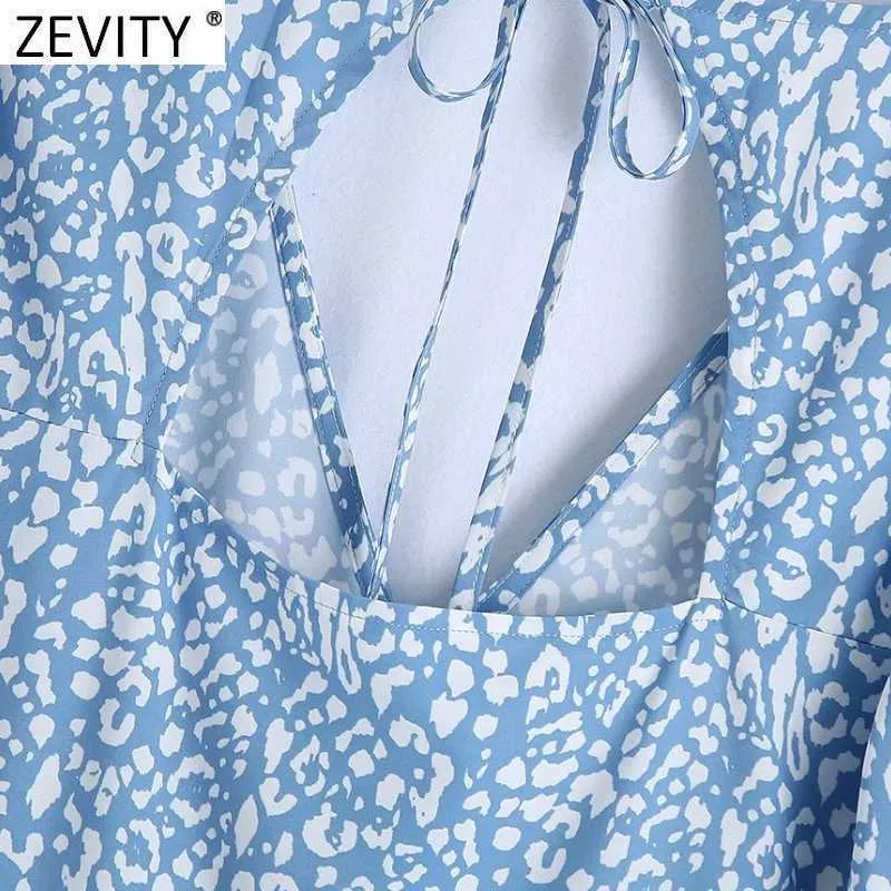 Zeefity Dames Sexy Diepe V-hals Luipaard Print Agarische Kant Mini Jurk Vrouwelijke Chic Back Hole Casual Slanke Ruches Vestidos DS8199 210603