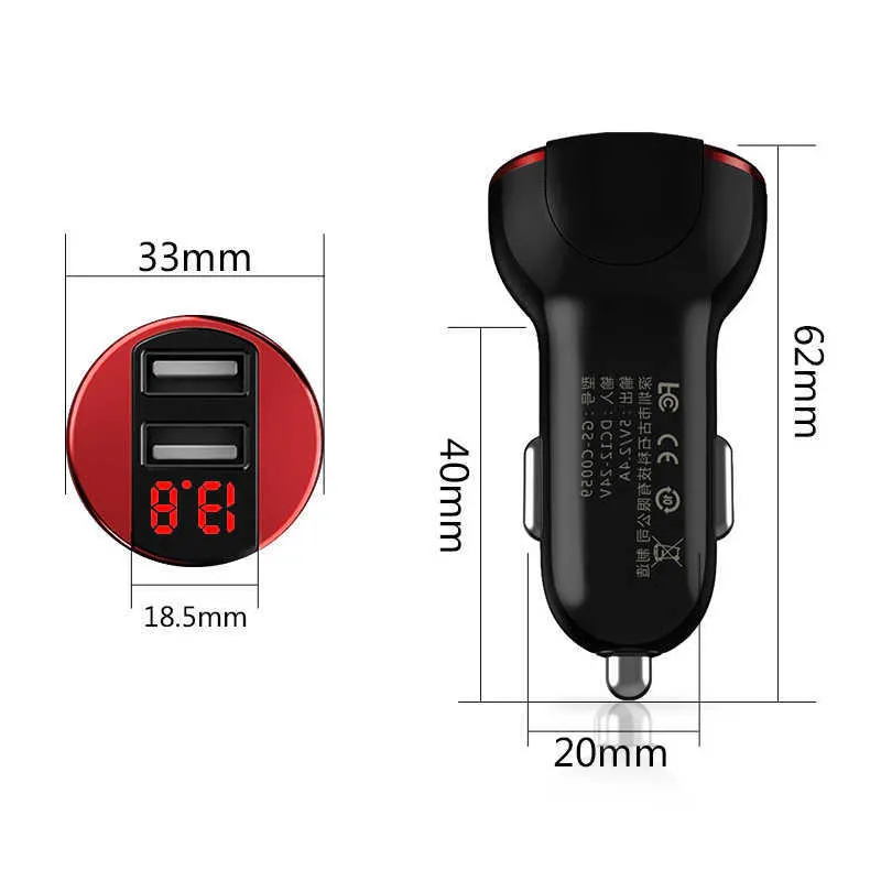 Universal 5V/3.1A Dual USB Output Car Charger For Huawei P10 Plus Mate 9 Xiaomi Mi5 Mi6 LED Voltage Monitoring