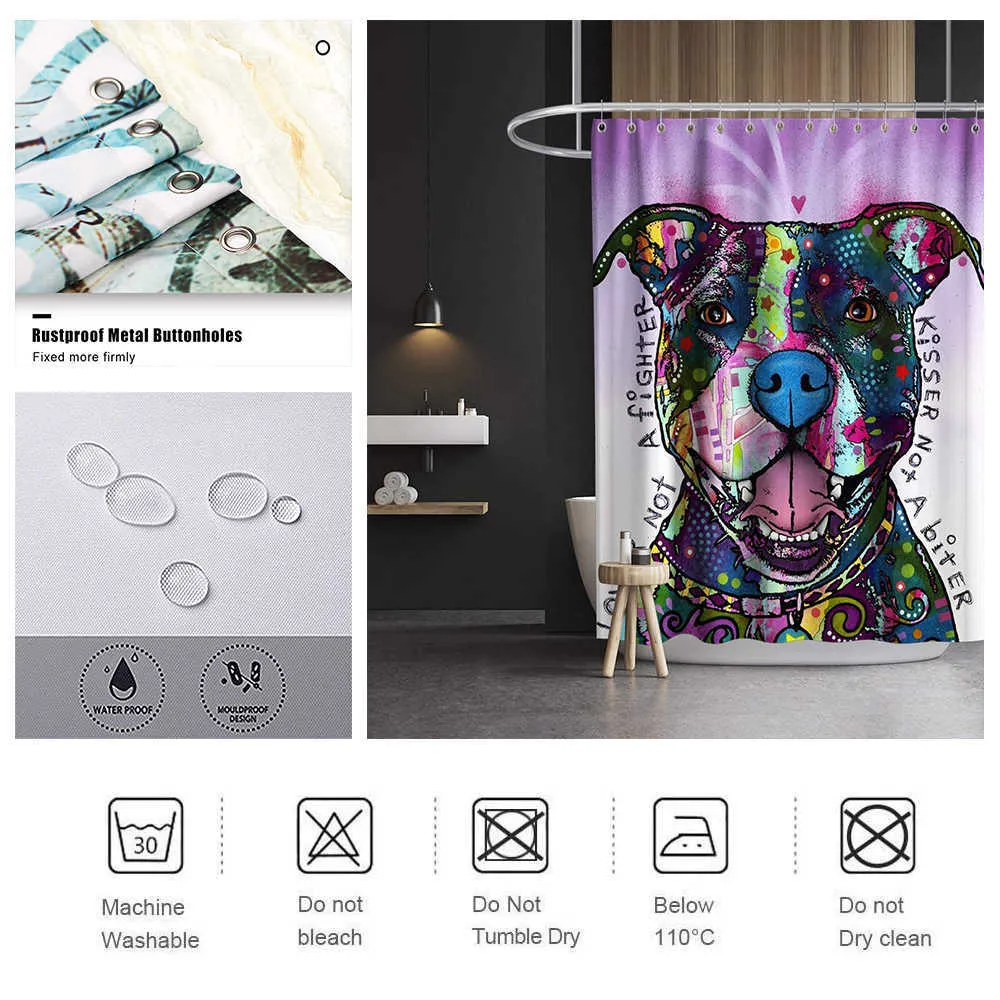 Colorful Lovely Cartoon Dog Shower Curtain Kids Bathroom Decor Waterproof Polyester Washable Curtains with hooks 70x70 inch 210915