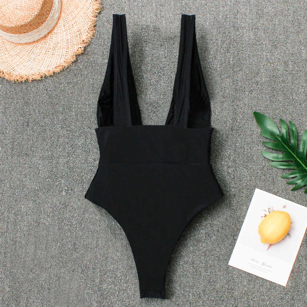 Deep V Branco Monokini Pulso Tanga Tanga Terno de Banho Mulheres Bodyuit Bodysuit Swim Wear Feminino Sexo Swimwear 210611