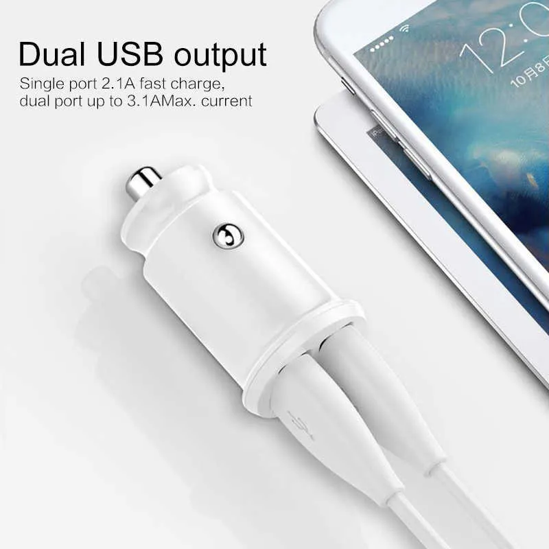 Chargeur Voiture 3.1A/4.8A Mini Deux 12V 24V Universel Charge rapide USB pour Iphone