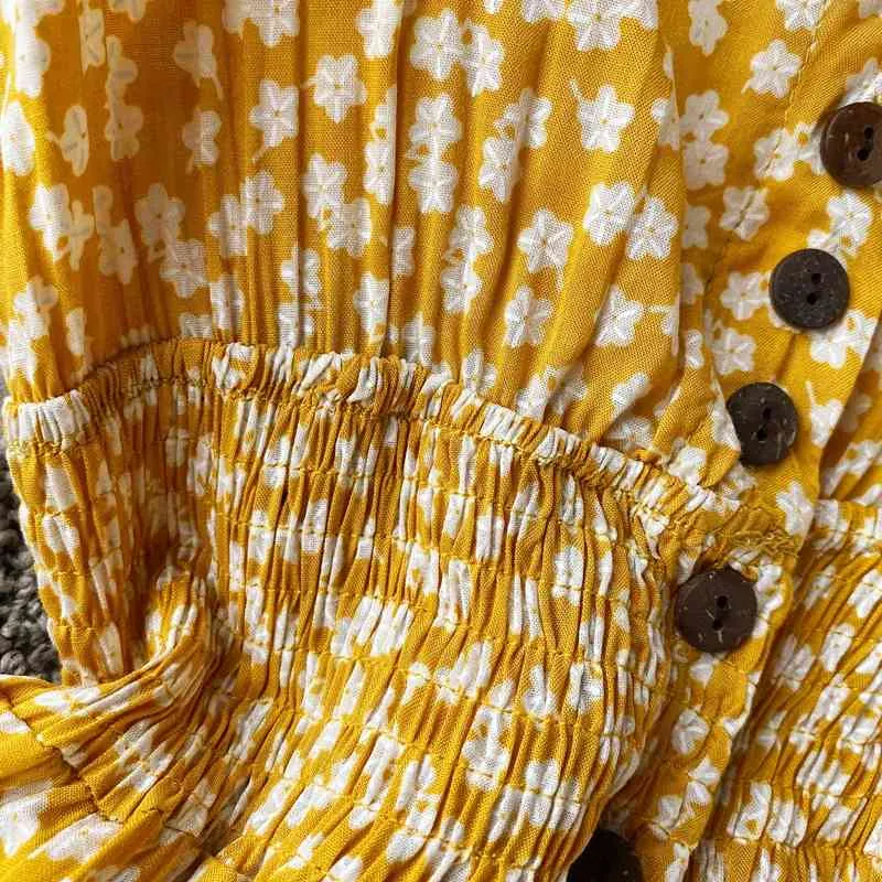 Été Floral Maxi Robe Femmes Bohème Irrégulier Coton Dos Nu À Volants Robe Longue Vintage Longue Plissée Imprimé Plage Robe D'été 210514