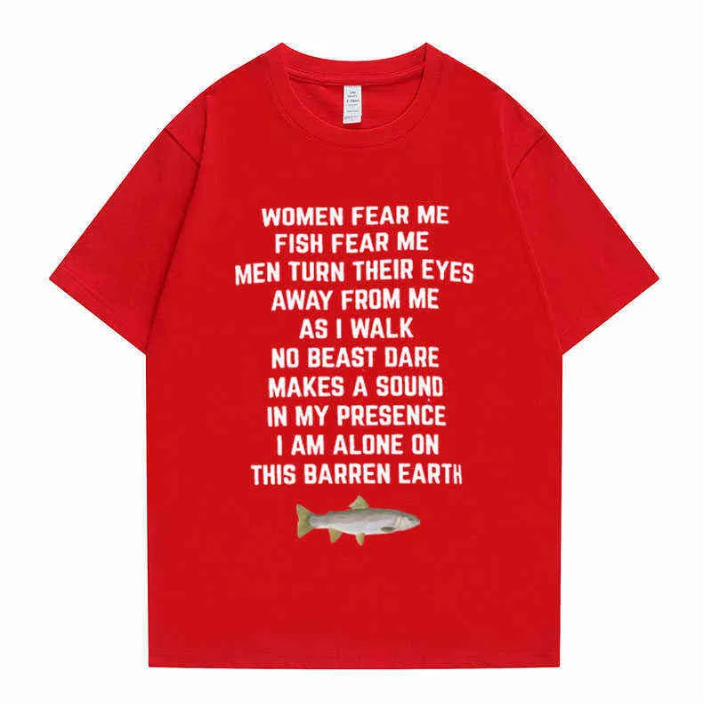 Women Fear Me Fish Fear Me Men Women Casual T-shirt Tops Tshirt Loose T-shirt Crew Oversized Fitted Soft Anime Manga Tee Clothes Y220214