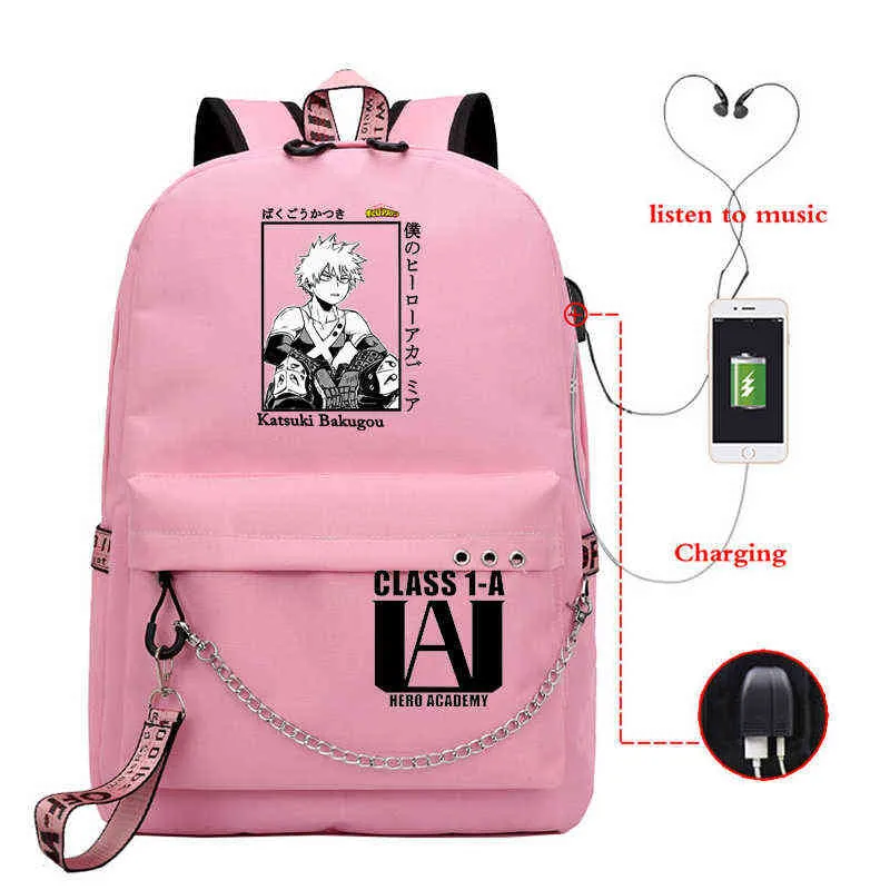 Anime mi héroe academia deku bakugou boku sin bolsas escolares para niñas mochila para laptop femenina usb429822222