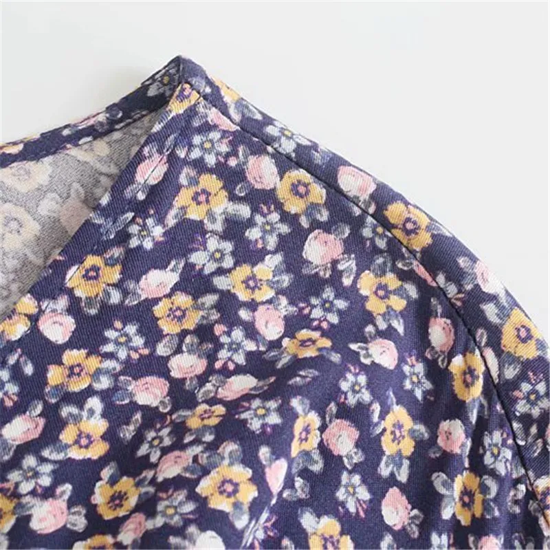 Décontracté femme violet mince imprimé col en V Mini robe printemps mode dames fleur plage es femme Chic extensible 210515