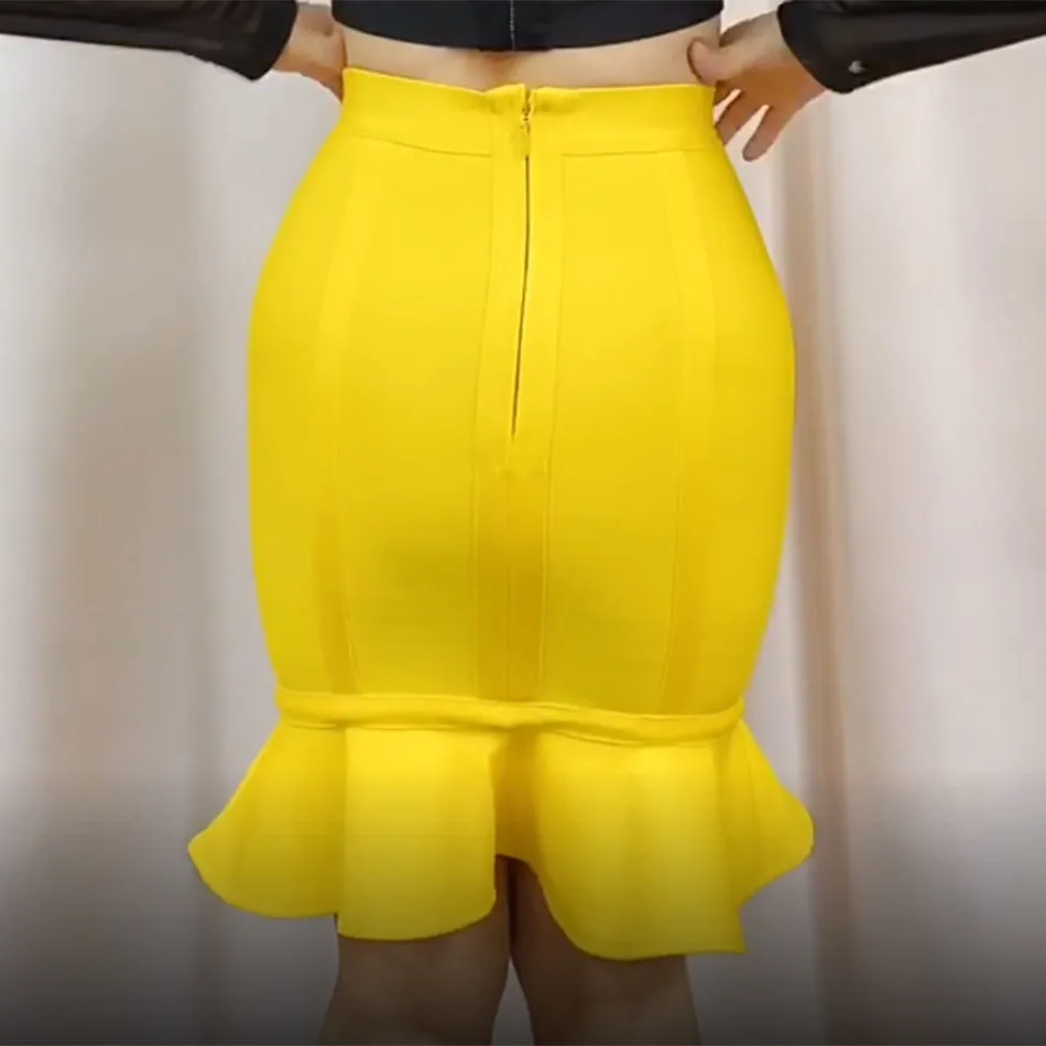 Бесплатные осенние женские женские юбки русалки элегантные желтые высокие талии туго бандажа клубная вечеринка 210524