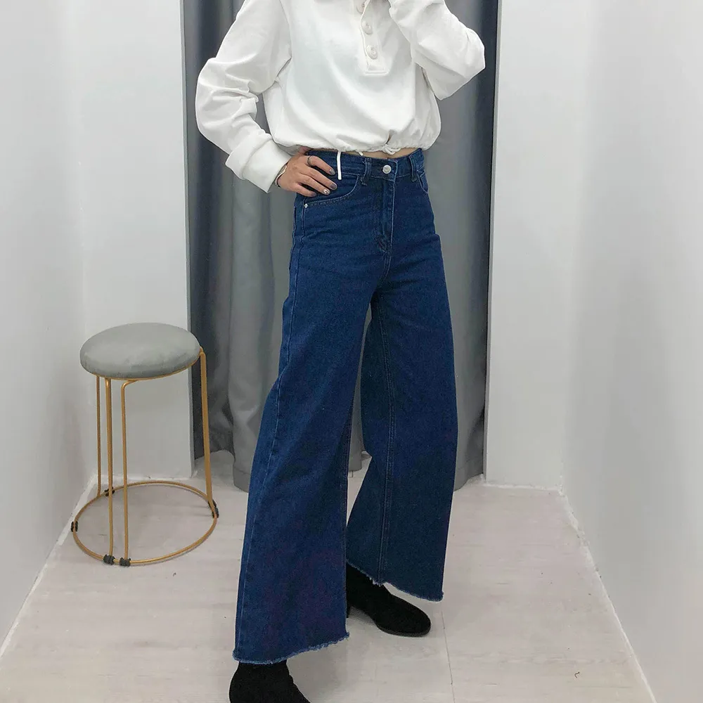 Frau Jeans Hohe Taille Kleidung Denim Kleidung Marineblau Streetwear Vintage Qualität Mode Harajuku Gerade Hosen 210520