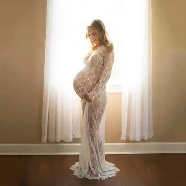 2020 robes de grossesse fantaisie tir Photo vêtements enceintes photographie accessoires Maxi dentelle robe de maternité vêtements de maternité Q0713