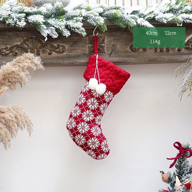 Ornements de Noël classiques tricotés bas de Noël chaussettes en laine rouge blanc wapiti cadeaux sac enfants sacs-cadeaux T2I52984