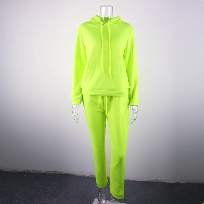 Neon Green Solid Tracksuit Women Set Casual Outfit Cute Two Pieces Pants Suit Long Sleeve Clothing Streetwear Femme 210517