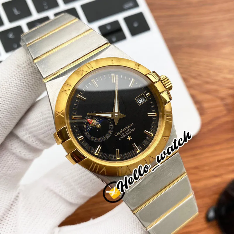 40mm Constellation Automatic Mens Watch Gold Dial Stick Marker Moon Phase Display Gents Watches Two Tone Steel Bracelet HWOM Hello326F