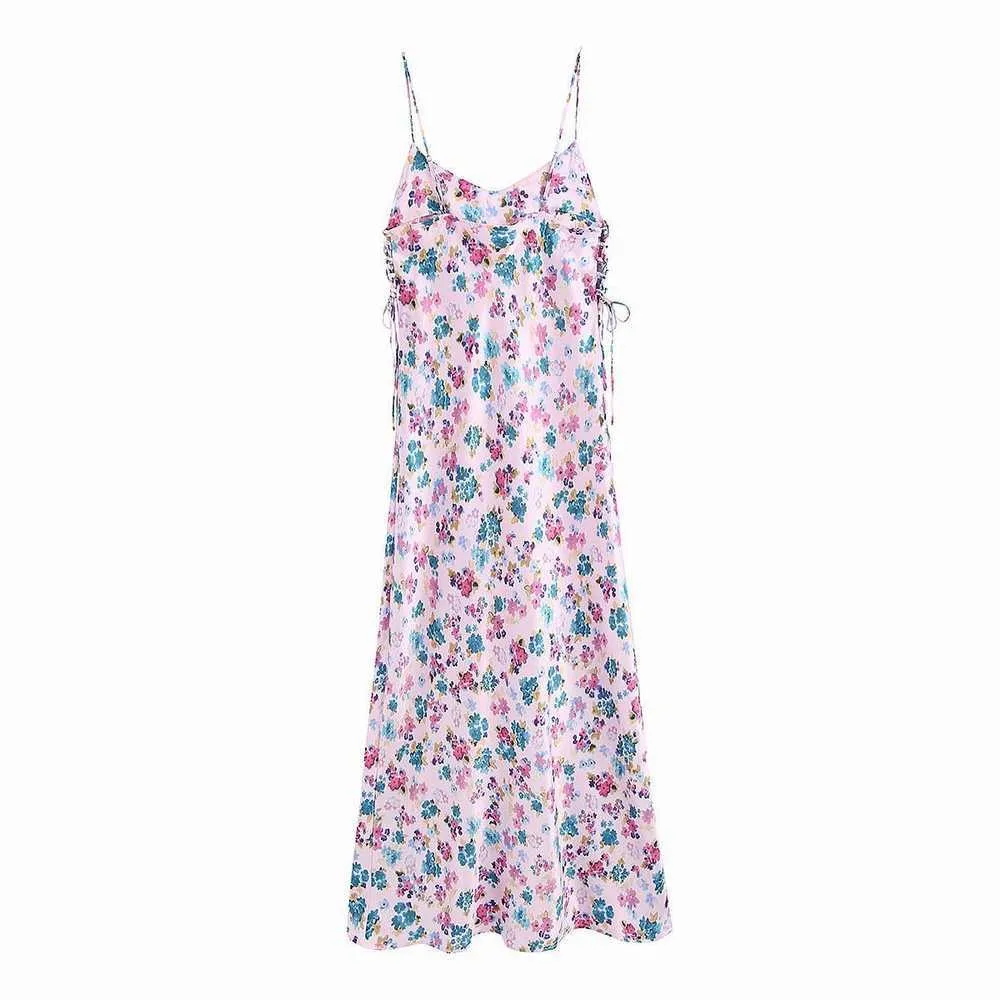 Women Summer Dress Fashion Spaghetti Strap Floral Prints Midi Sundress 210602