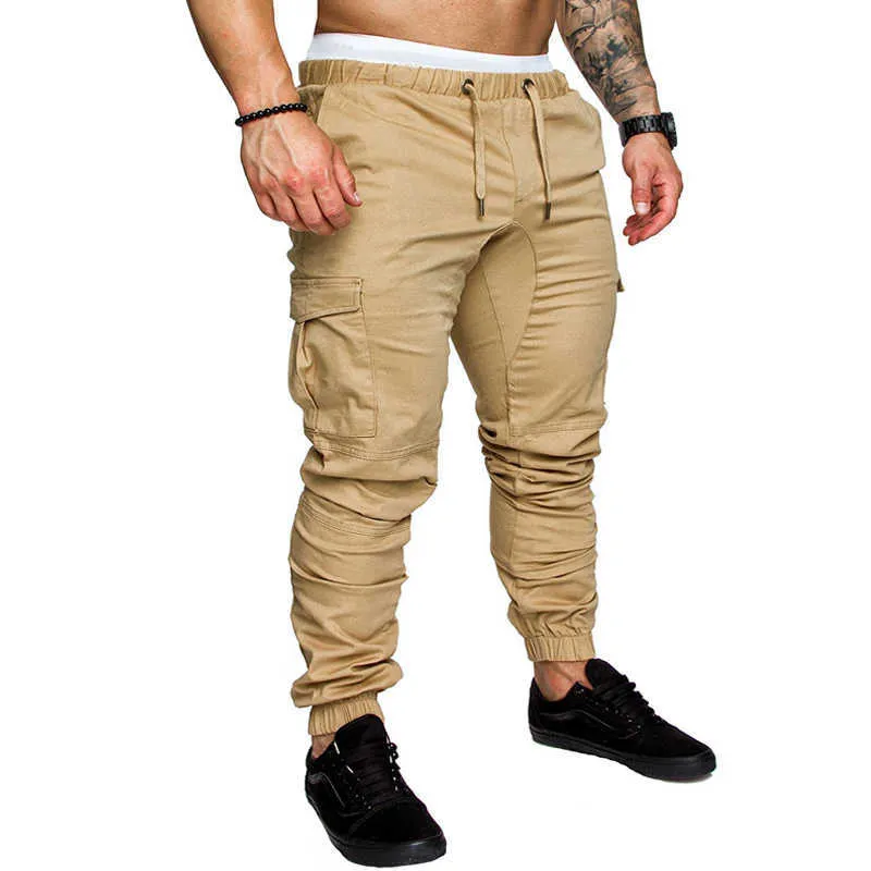 Merk Heren Broek Hip Hop Harem Joggers Mannelijke Broek Mens Solid Multi-Pocket Sweatpants M-4XL 210715