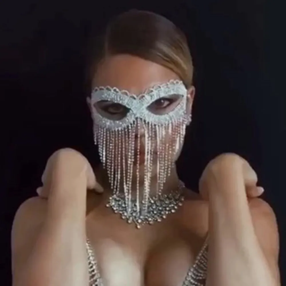 Мода роскошный горный хрусталь кисточкой для глаз женщины Bling Crystal Masquerade Mask Cover Face Аксессуары Ювелирные изделия